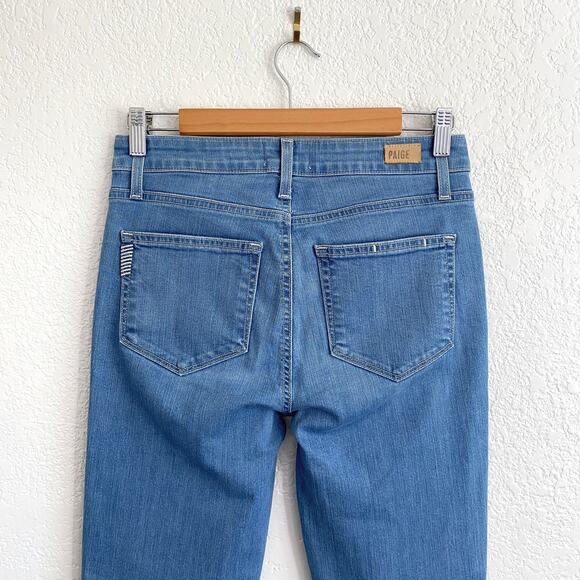 PAIGE Rory Crop Flare Jeans in Signa Light Wash Raw Hem Stretch Denim Size 27 - Picture 6 of 11